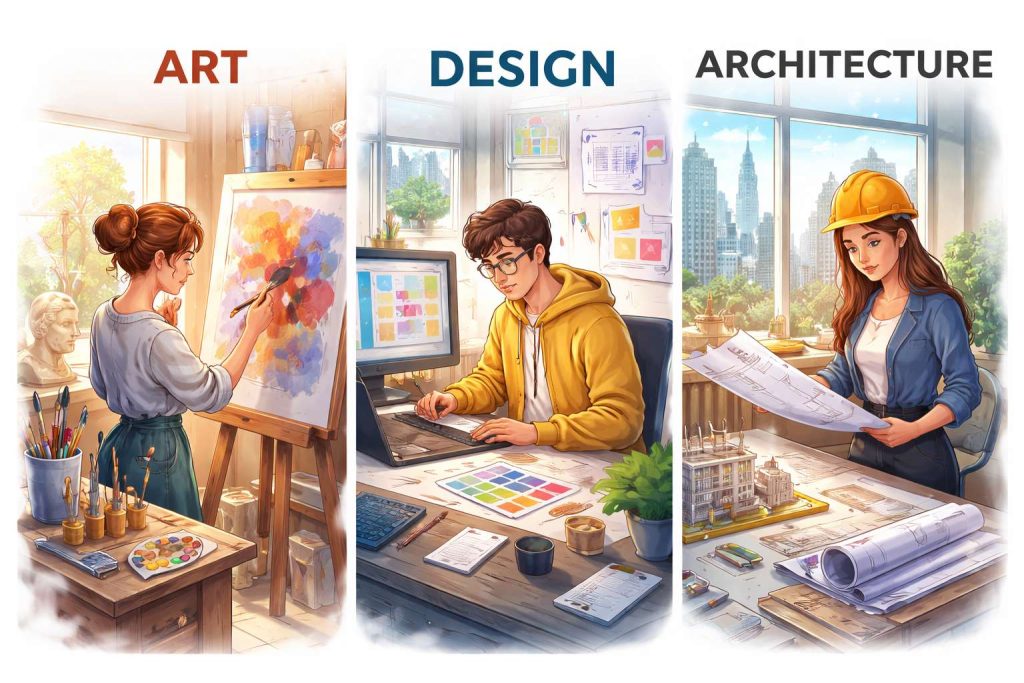 Art vs Design vs Architecture – Complete Guide for Students After 12th
