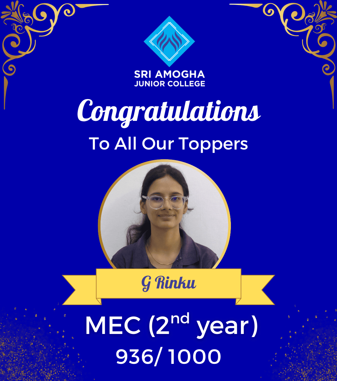 Intermediate & Junior College in Hyderabad -SAJC MEC Second year topper with 936 marks