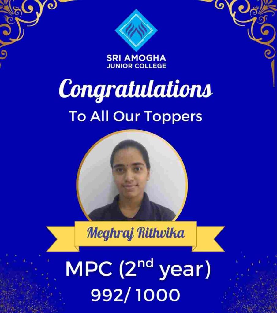 Intermediate & Junior College in Hyderabad -SAJC MPC second year topper with 992 marks