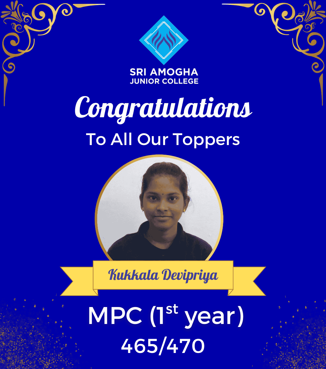 MPC College & IIT Coaching in Hyderabad - MPC first year topper with 465 marks